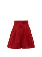 Matchesfashion.com Franoise - High-waist Pleated Cotton Shorts - Womens - Burgundy