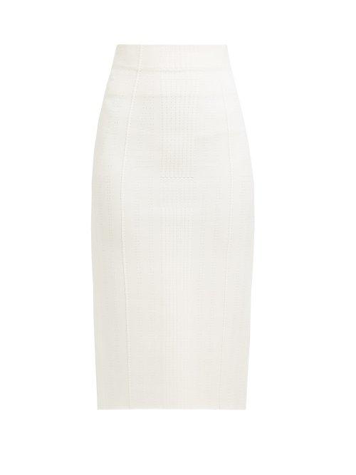 Matchesfashion.com Alexander Mcqueen - Topstitched Knitted Pencil Skirt - Womens - Ivory
