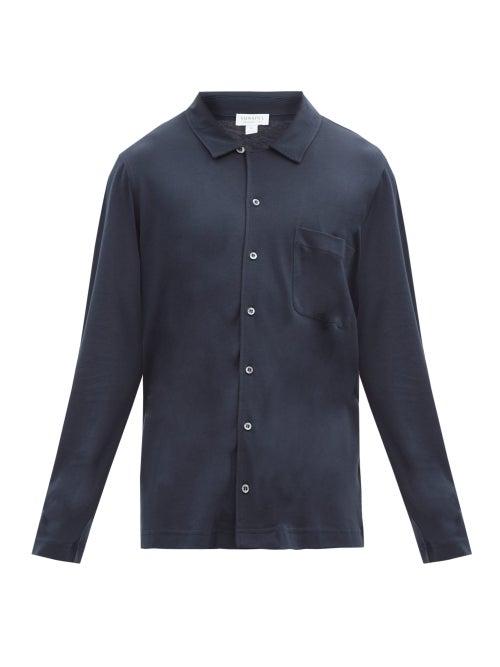 Matchesfashion.com Sunspel - Patch-pocket Cotton-blend Jersey Pyjama Shirt - Mens - Navy