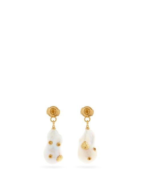 Matchesfashion.com Yvonne Lon - Citrine, Pearl & 9kt Gold Drop Earrings - Womens - Pearl