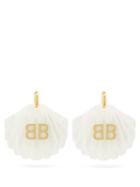 Matchesfashion.com Balenciaga - Mermaid Bb-logo Shell Drop Earrings - Womens - White