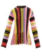 Chlo - Fringed Striped Cashmere-blend Macram Sweater - Womens - Multi
