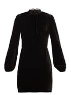 Matchesfashion.com Dundas - Balloon-sleeve Lace-cutout Velvet Mini Dress - Womens - Black
