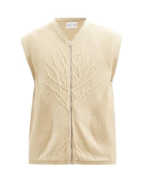 Matchesfashion.com Arnar Mar Jonsson - Zipped Tree-knitted Cotton-blend Vest - Mens - Beige