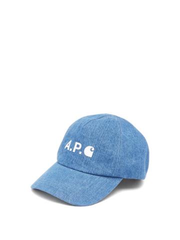 Matchesfashion.com A.p.c. X Carhartt - X Carhartt Logo-print Denim Cap - Mens - Blue
