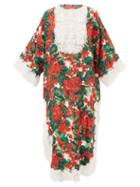 Matchesfashion.com Dolce & Gabbana - Lace Trimmed Geranium Print Silk Blend Dress - Womens - Red Multi