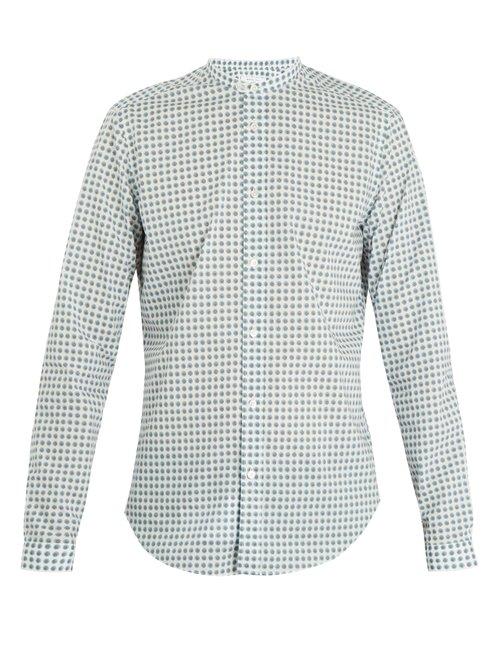 Matchesfashion.com Boglioli - Grandad Collar Geometric Print Cotton Shirt - Mens - White Multi