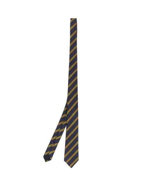 Matchesfashion.com Gucci - Striped Gg-jacquard Silk-satin Tie - Mens - Navy Multi