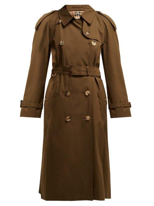 Matchesfashion.com Burberry - Westminster Double Breasted Gabardine Trench Coat - Womens - Dark Green