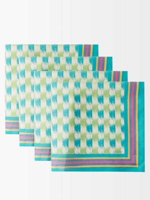 Lisa Corti - Set Of Four Veranda Checked Linen Napkins - Womens - Green Multi