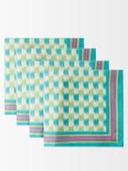 Lisa Corti - Set Of Four Veranda Checked Linen Napkins - Womens - Green Multi