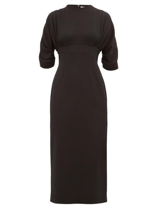 Matchesfashion.com Emilia Wickstead - Helga Gathered Cloqu Midi Dress - Womens - Black