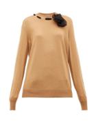 Matchesfashion.com Miu Miu - Chiffon Trimmed Wool Sweater - Womens - Camel
