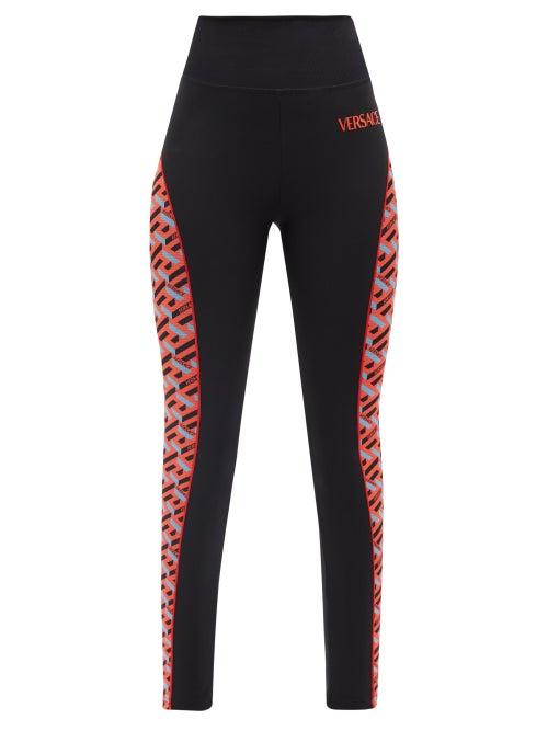Versace - Logo-print High-rise Jersey Leggings - Womens - Black Red