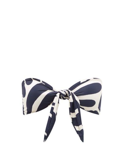 Ladies Beachwear Cala De La Cruz - Bimba Abstract-print Knot-front Bandeau Bikini Top - Womens - Navy Multi