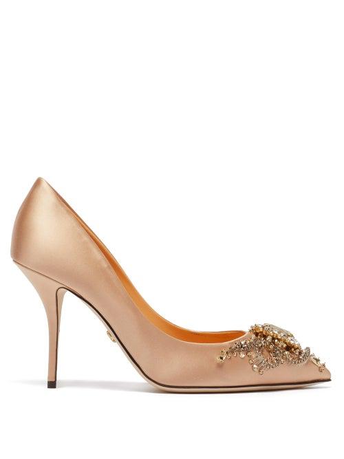 Matchesfashion.com Dolce & Gabbana - Cardinale Crystal-embellished Satin Pumps - Womens - Nude
