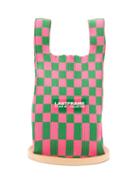 Lastframe - Mini Ichimatsu-check Ribbed-knit Tote Bag - Womens - Pink Multi