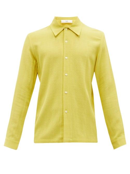 Sfr - Rampoua Pleated-yoke Crepe Shirt - Mens - Yellow
