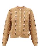 Matchesfashion.com Shrimps - Bennett Floral-embroidered Wool-blend Cardigan - Womens - Camel