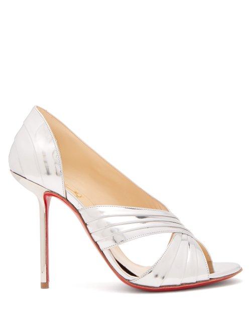 Matchesfashion.com Christian Louboutin - Drapa Notta 100 Metallic Patent Leather Pumps - Womens - Silver