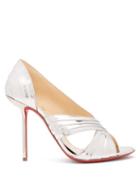 Matchesfashion.com Christian Louboutin - Drapa Notta 100 Metallic Patent Leather Pumps - Womens - Silver