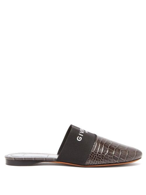 Matchesfashion.com Givenchy - Bedford Logo-trim Leather Mules - Womens - Dark Grey