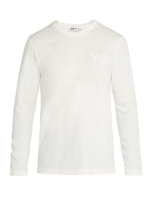Matchesfashion.com Y-3 - Logo Print Crew Neck Long Sleeved Cotton T Shirt - Mens - White