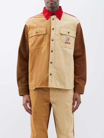 Marni X Carhartt - X Carhartt Wip Colour-block Cotton-canvas Shirt - Mens - Light Brown Multi
