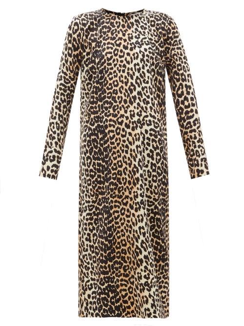 Matchesfashion.com Ganni - Leopard-print Silk-blend Satin Dress - Womens - Leopard