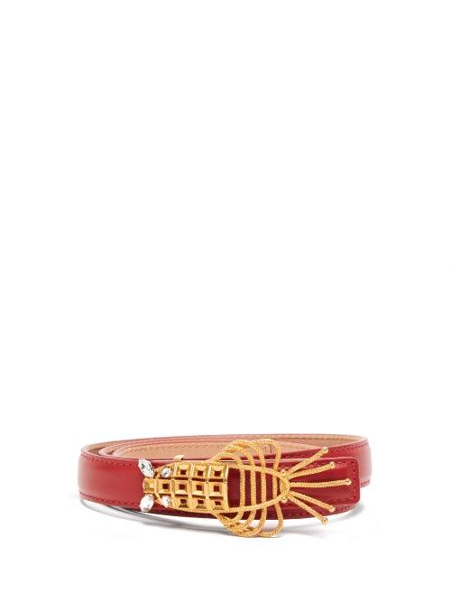 Matchesfashion.com Sonia Petroff - Lobster Crystal-embellished Leather Belt - Womens - Red