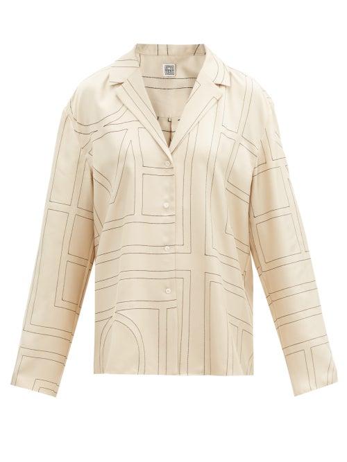 Matchesfashion.com Totme - Sanville Logo-embroidered Silk-twill Shirt - Womens - Ivory