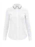 Redvalentino - Crystal-embellished Cotton-blend Poplin Shirt - Womens - White