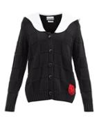 Ganni - Smiley Face Woven Cotton-blend Knit Cardigan - Womens - Black Red