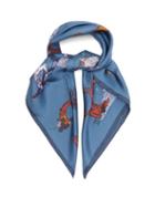 Matchesfashion.com Loewe - Animal Alphabet Print Silk Scarf - Womens - Blue Multi