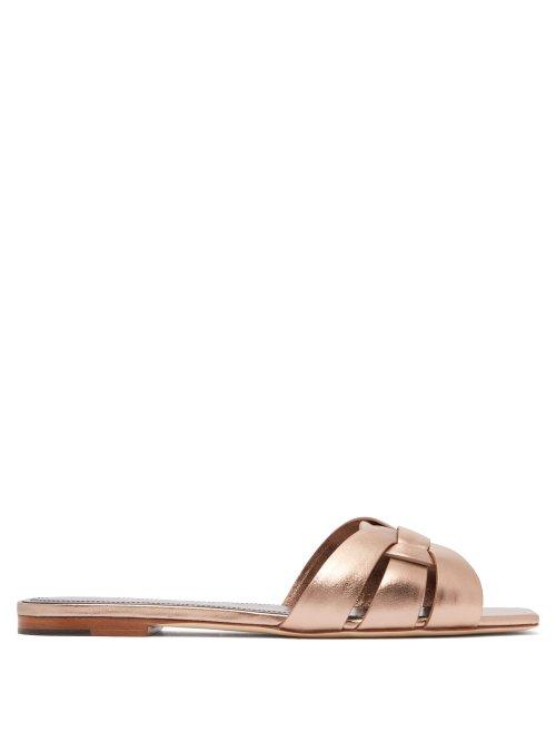 Matchesfashion.com Saint Laurent - Tribute Leather Slides - Womens - Rose Gold