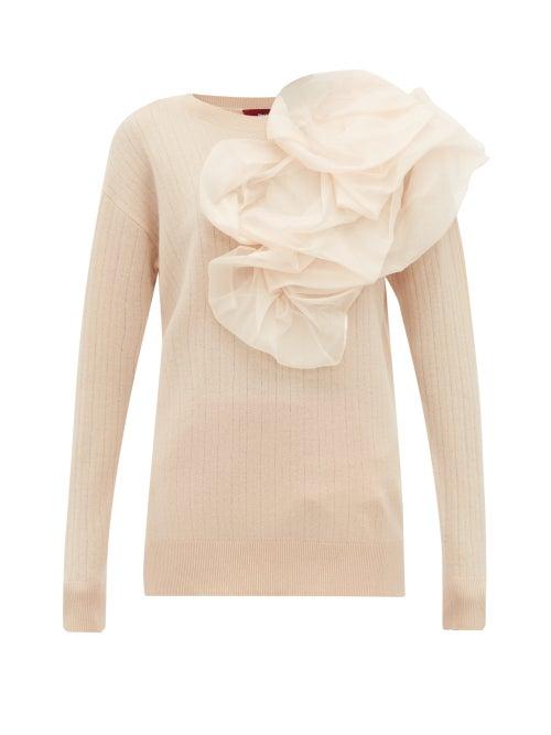 Matchesfashion.com Sies Marjan - Awa Silk Organza Rosette Wool Blend Sweater - Womens - Light Beige