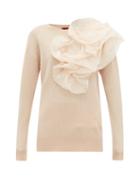 Matchesfashion.com Sies Marjan - Awa Silk Organza Rosette Wool Blend Sweater - Womens - Light Beige