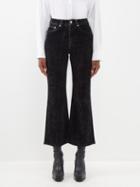 Stella Mccartney - Cropped Velvet-denim Kick-flare Jeans - Womens - Black