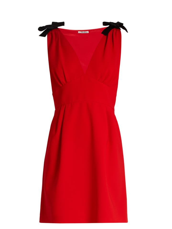 Miu Miu Deep V-neck Sleeveless Cady Mini Dress