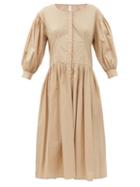 Matchesfashion.com Merlette - Montague Balloon-sleeve Cotton-poplin Midi Dress - Womens - Beige