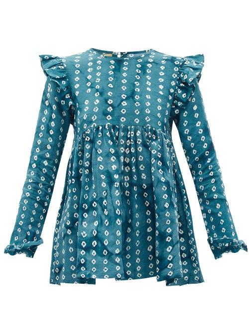 Matchesfashion.com Muzungu Sisters - Nora Ruffled Shibori-dyed Linen Blouse - Womens - Blue Print