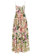Matchesfashion.com Dolce & Gabbana - Bow-trim Floral-print Cotton Maxi Dress - Womens - Pink Print