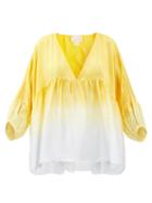 Matchesfashion.com Anaak - Raf Balloon-sleeve Dip-dyed Silk Blouse - Womens - Yellow Multi