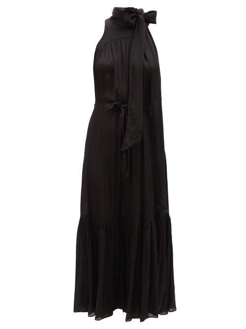 Zimmermann - Dancer Tie-neck Poplin Midi Dress - Womens - Black