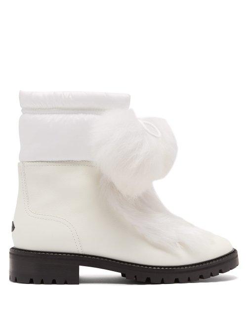 Matchesfashion.com Jimmy Choo - Glacie Pompom Shearling Trimmed Leather Boots - Womens - White