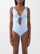 Lisa Marie Fernandez - Scalloped-edge Seersucker Swimsuit - Womens - Light Blue