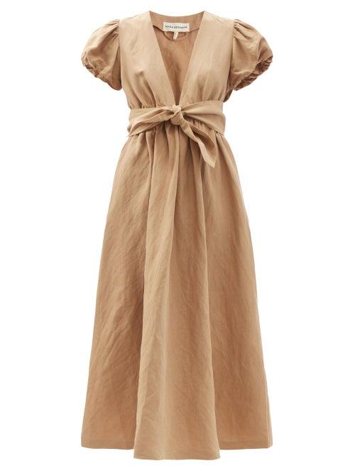 Ladies Rtw Mara Hoffman - Savannah Puff-sleeve Tencel-blend Midi Dress - Womens - Beige