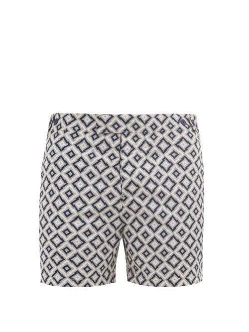 Matchesfashion.com Frescobol Carioca - Pangra-print Technical-shell Swim Shorts - Mens - Grey Navy