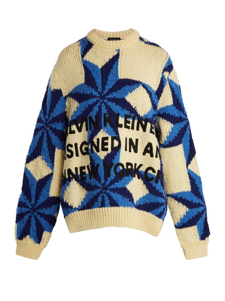 Calvin Klein 205w39nyc Embroidered Intarsia-knit Wool Sweater