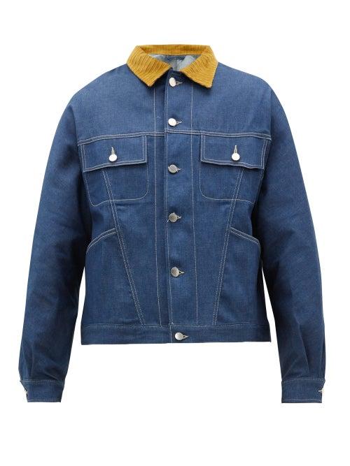 Matchesfashion.com E. Tautz - Corduroy Collar Denim Jacket - Mens - Denim